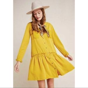 Anthropologie Marlie Button Front Dress Maeve Sz 16 Mustard Yellow Gold New NWT